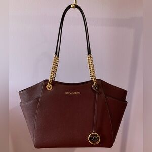 Michael Kors Burgundy Tote Bag with Gold Accents